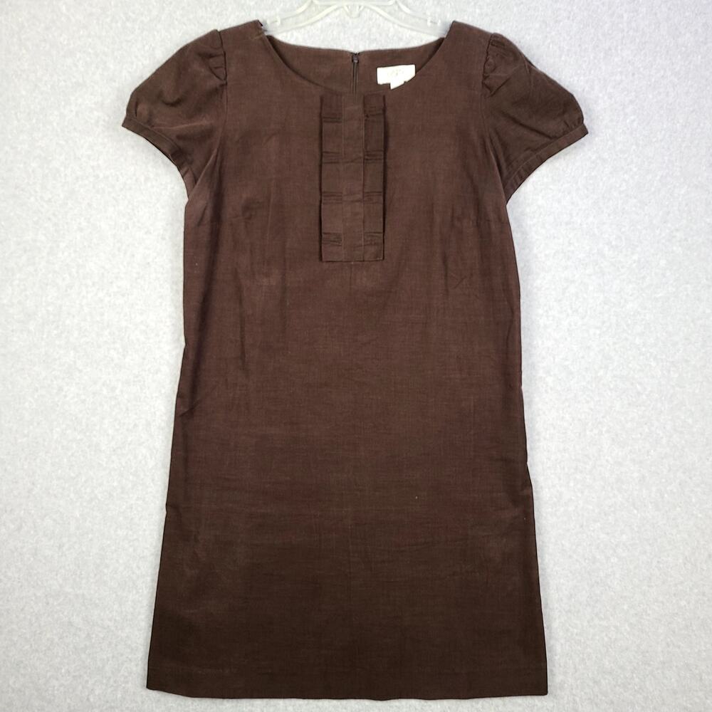 LOFT Brown Corduroy‎ Mini Shift Dress Women’s Size 10 Twee Ruffle Details